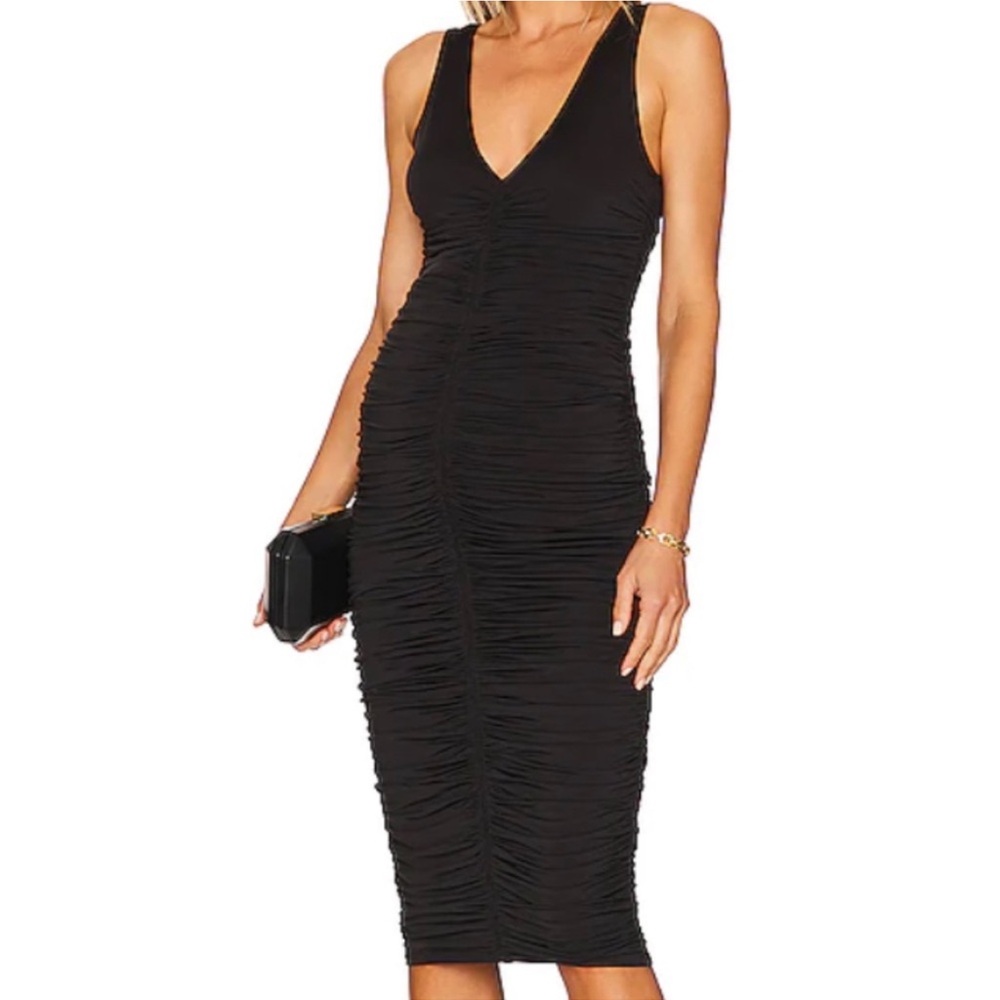 Hatch The Ezra Bodycon Dress All Over Ruching Black Sleeveless